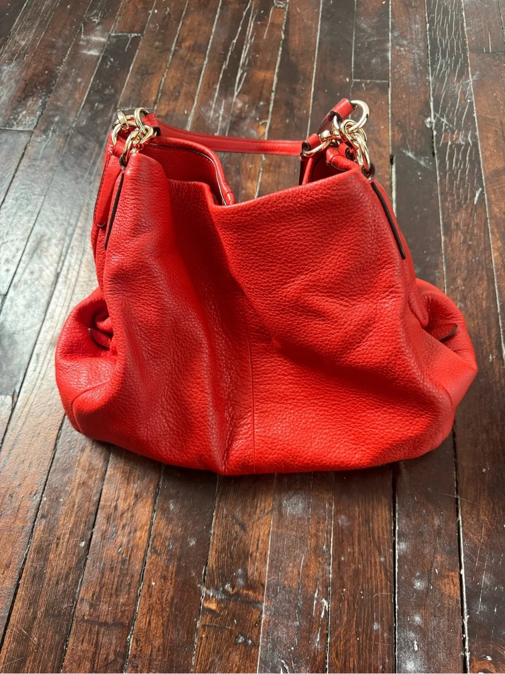 Coach Red Pebbled Leather Shoulder Hobo with Gold Hardware